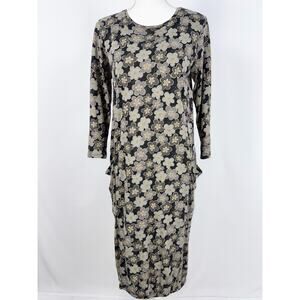 Gudrun Sjoden Women's Floral Pocket Dress Small Gray Black Modal Cotton